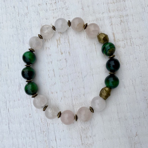 Rose Quartz and Green Tiger Eye Bracelet