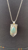 Chunky Clear Quartz Point & Turquoise in Tibetan Silverwork