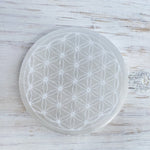 Selenite Flower of Life Cube Charging Plate 4"