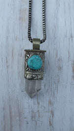 Clear Quartz Point & Turquoise in Tibetan Silverwork