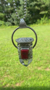 Chunky Clear Quartz Point & Coral in Tibetan Silverwork Necklace