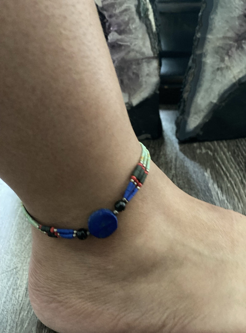 Lapis, Onyx, and Turquoise Anklet