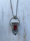 Chunky Clear Quartz Point & Coral in Tibetan Silverwork Necklace