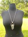 Chunky Clear Quartz Point & Lava Stone in Tibetan Silverwork