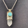 Clear Quartz Point & Turquoise in Tibetan Silverwork