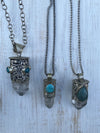 Chunky Clear Quartz Point & Turquoise in Tibetan Silverwork Necklace