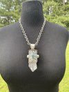 Chunky Clear Quartz Point & Turquoise in Tibetan Silverwork