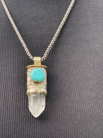 Clear Quartz Point & Turquoise in Tibetan Silverwork