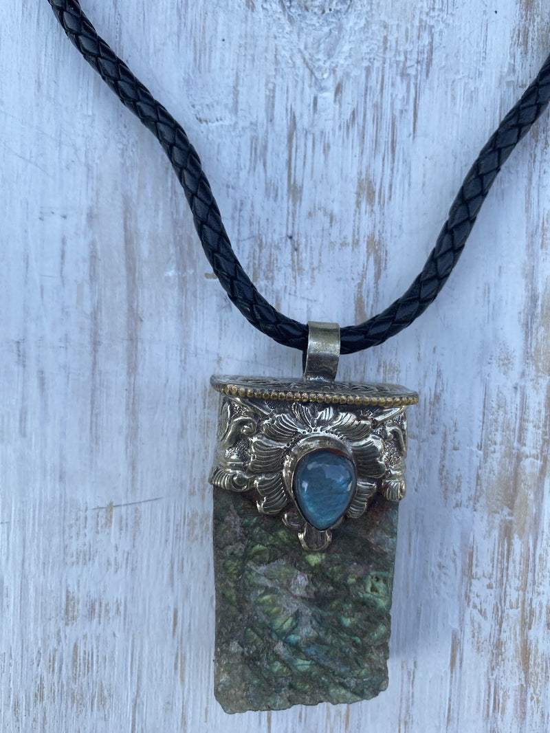 Labradorite in Tibetan Silverwork Necklace