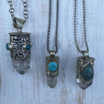 Clear Quartz Point & Turquoise in Tibetan Silverwork