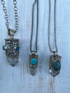 Chunky Clear Quartz Point & Turquoise in Tibetan Silverwork