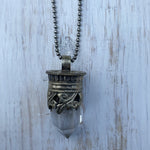 Chunky Clear Quartz Point in Tibetan Silverwork Necklace