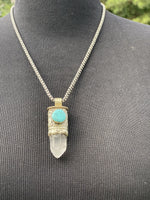 Clear Quartz Point & Turquoise in Tibetan Silverwork