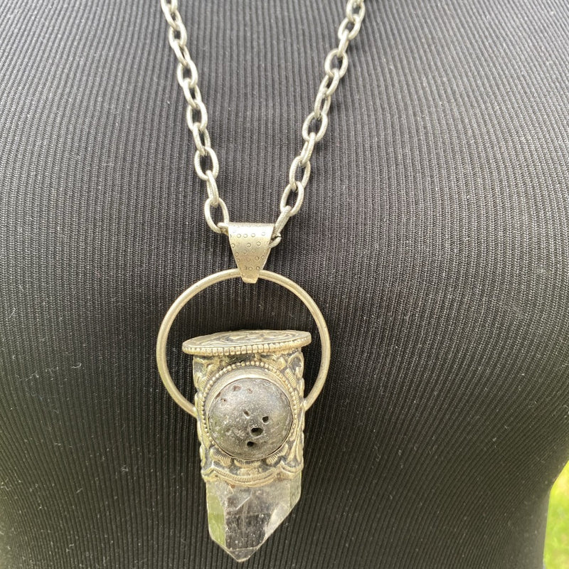 Clear Quartz and Lava stone Necklace